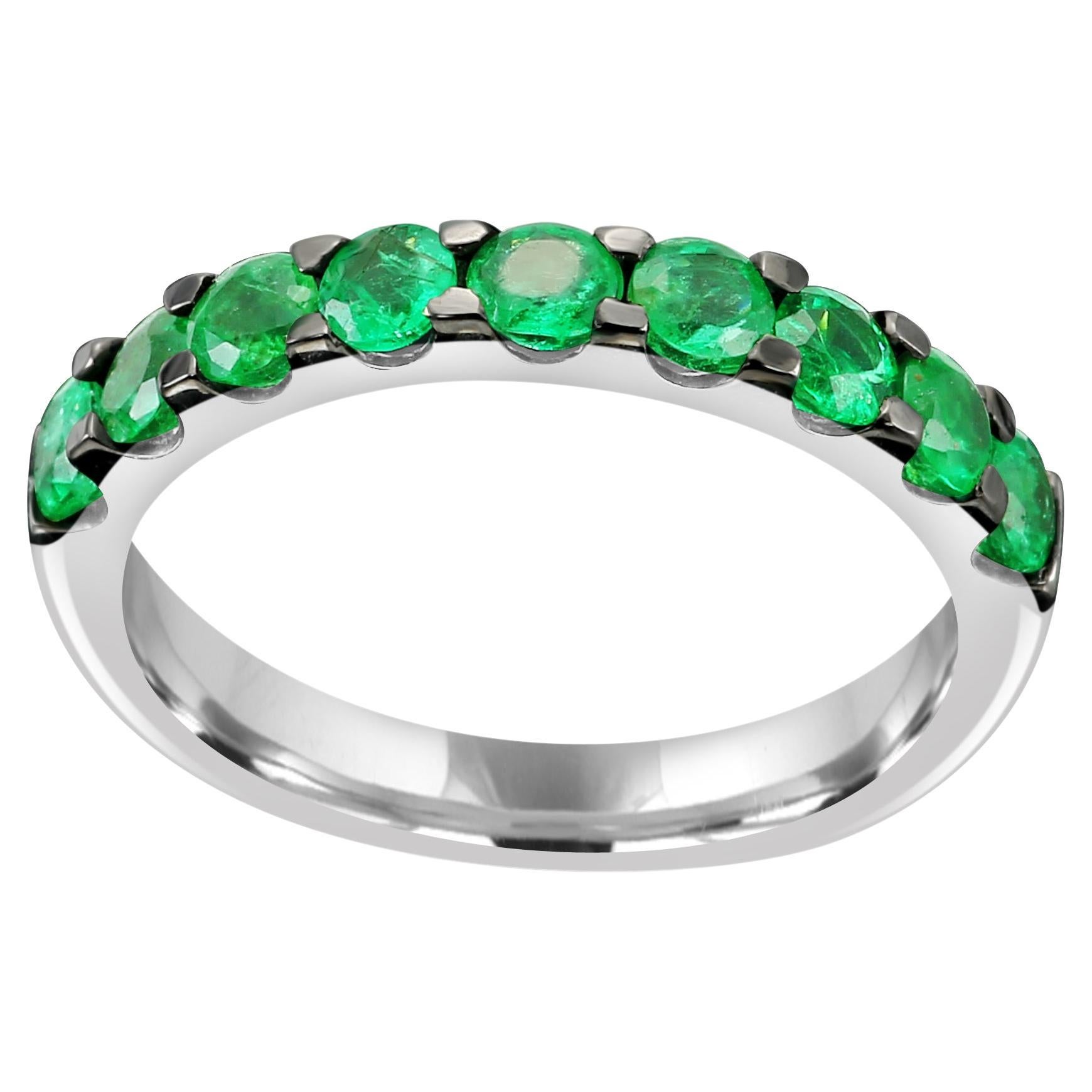 Emerald Round 18 Karat White Gold & Black Rhodium Fashion Engagement Band Ring For Sale