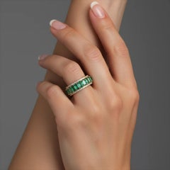 Emerald Round Baguette 14K (or 18k upon request) Yellow Gold Eternity Band Ring