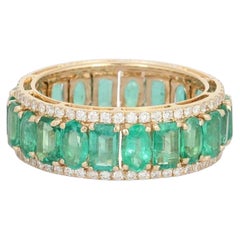 Emerald Round Baguette 14K (or 18k upon request) Yellow Gold Eternity Band Ring