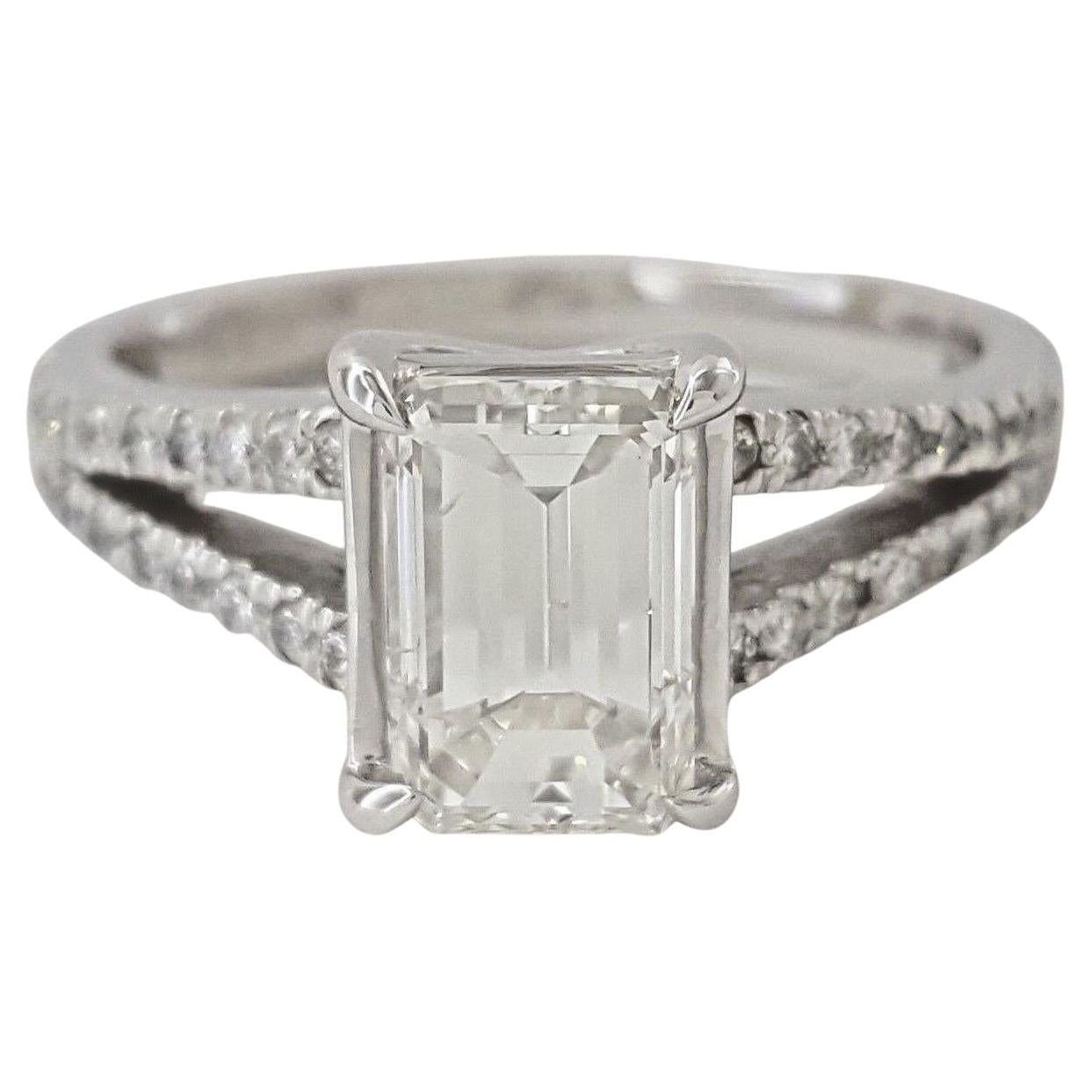 Emerald Cut  Emerald & Round Cut Diamond Engagement Ring For Sale
