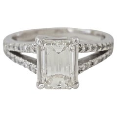  Emerald & Round Cut Diamond Engagement Ring