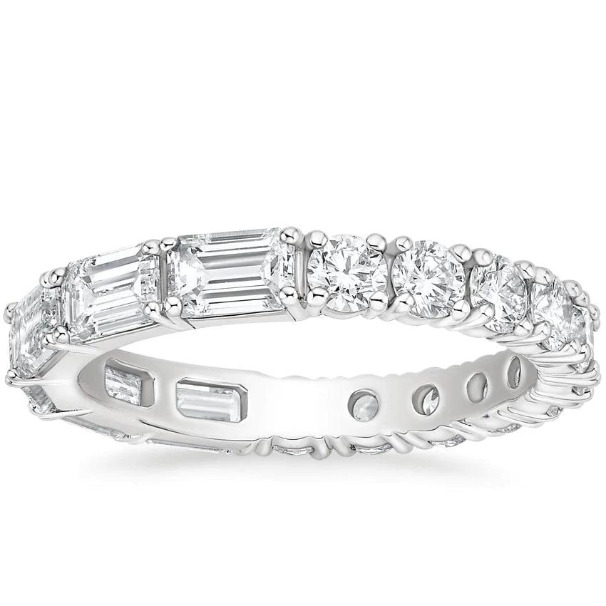 For Sale:  Emerald Round Cut 14K Gold Diamond Eternity Band Ring 5