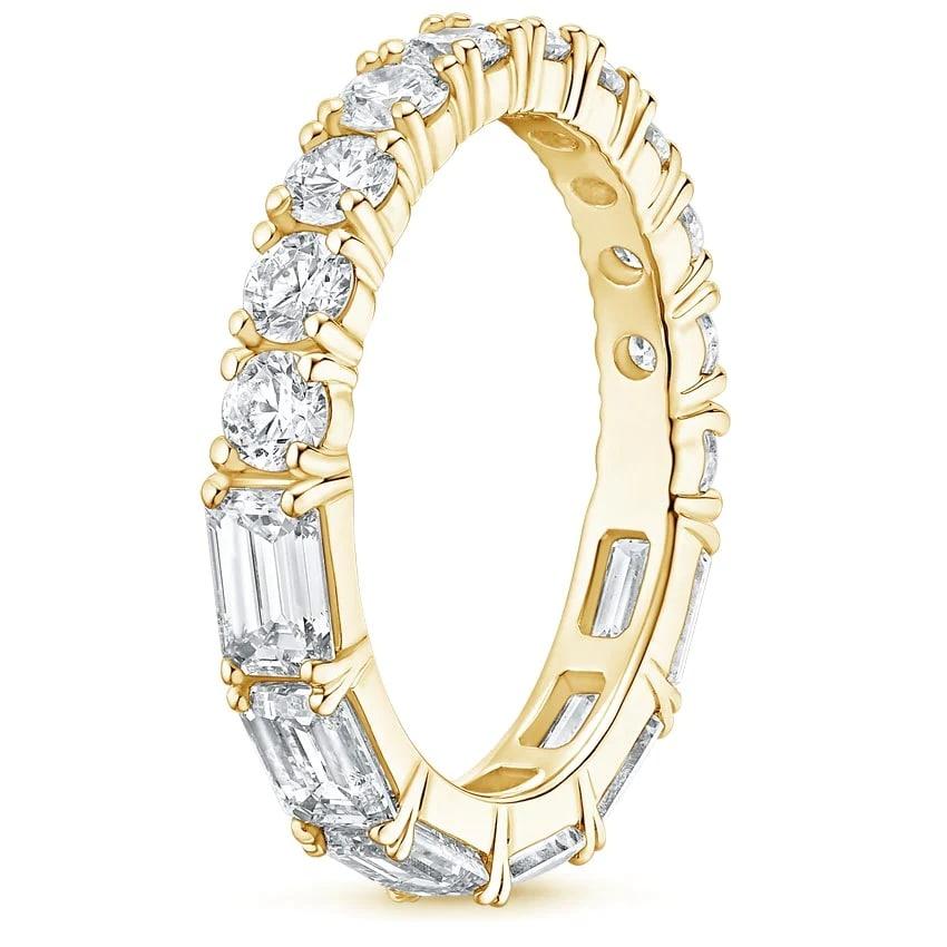 For Sale:  Emerald Round Cut 14K Gold Diamond Eternity Band Ring 6