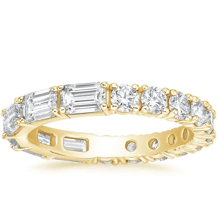 For Sale:  Emerald Round Cut 14K Gold Diamond Eternity Band Ring 7