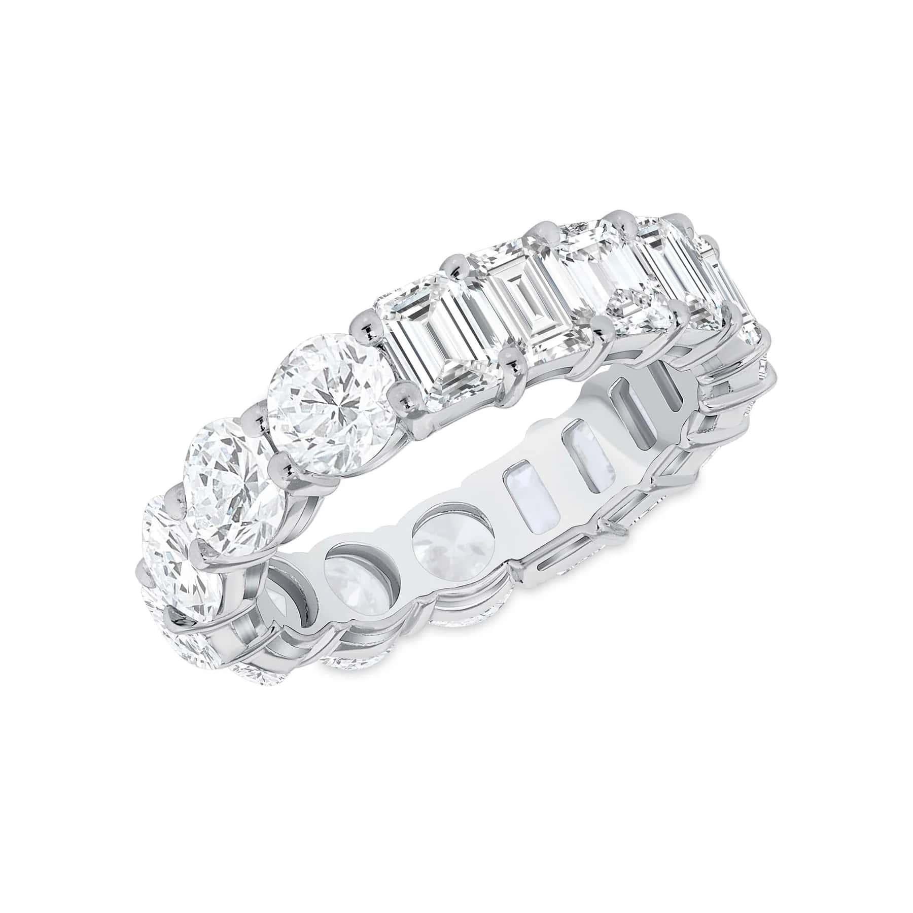 For Sale:  Emerald Round Cut 14K Gold Diamond Eternity Band Ring 8