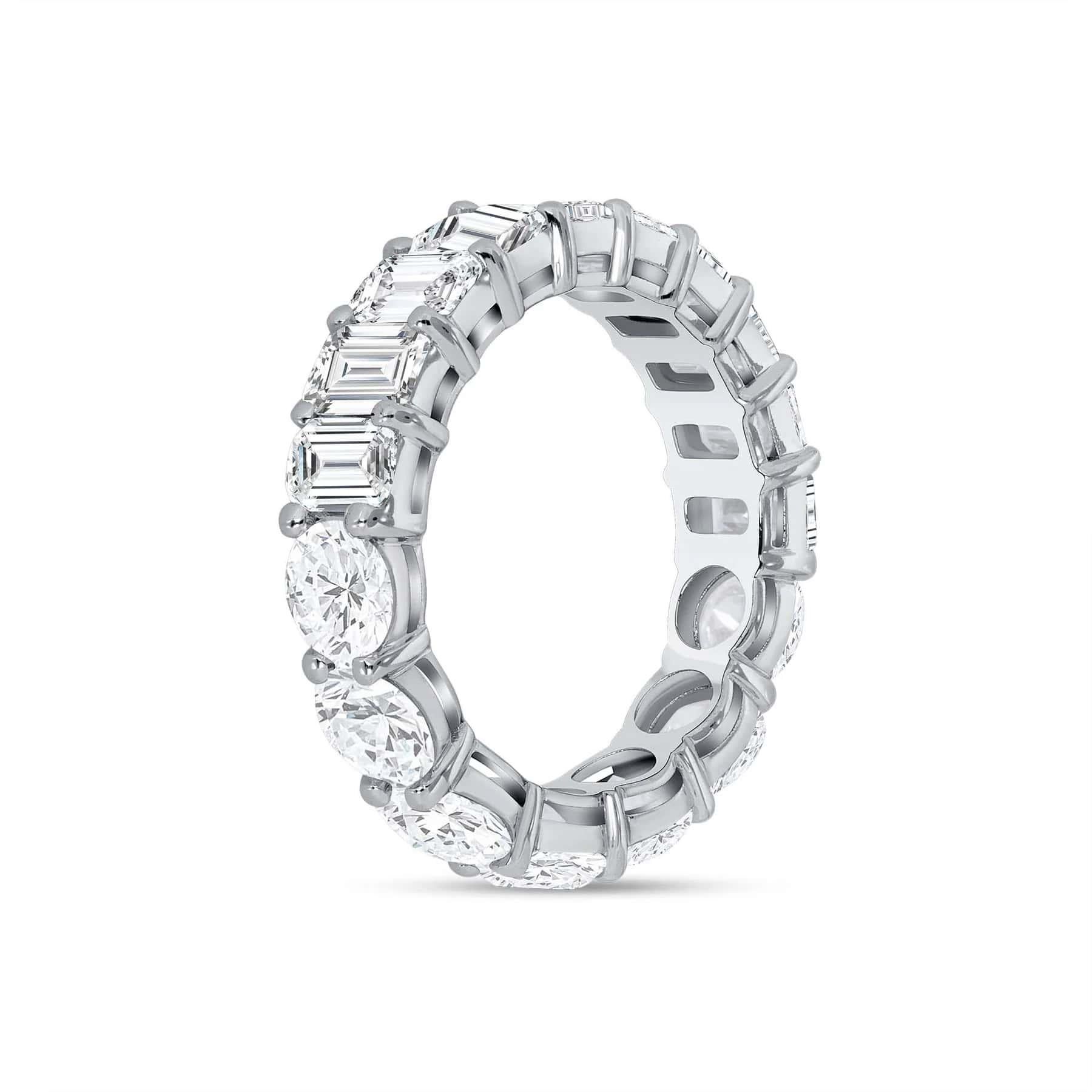 For Sale:  Emerald Round Cut 14K Gold Diamond Eternity Band Ring 9