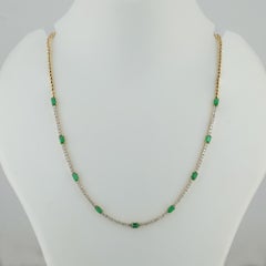 Zambian Emerald Round Diamond 14kt Gold Tennis Necklace Delicate Jewelry