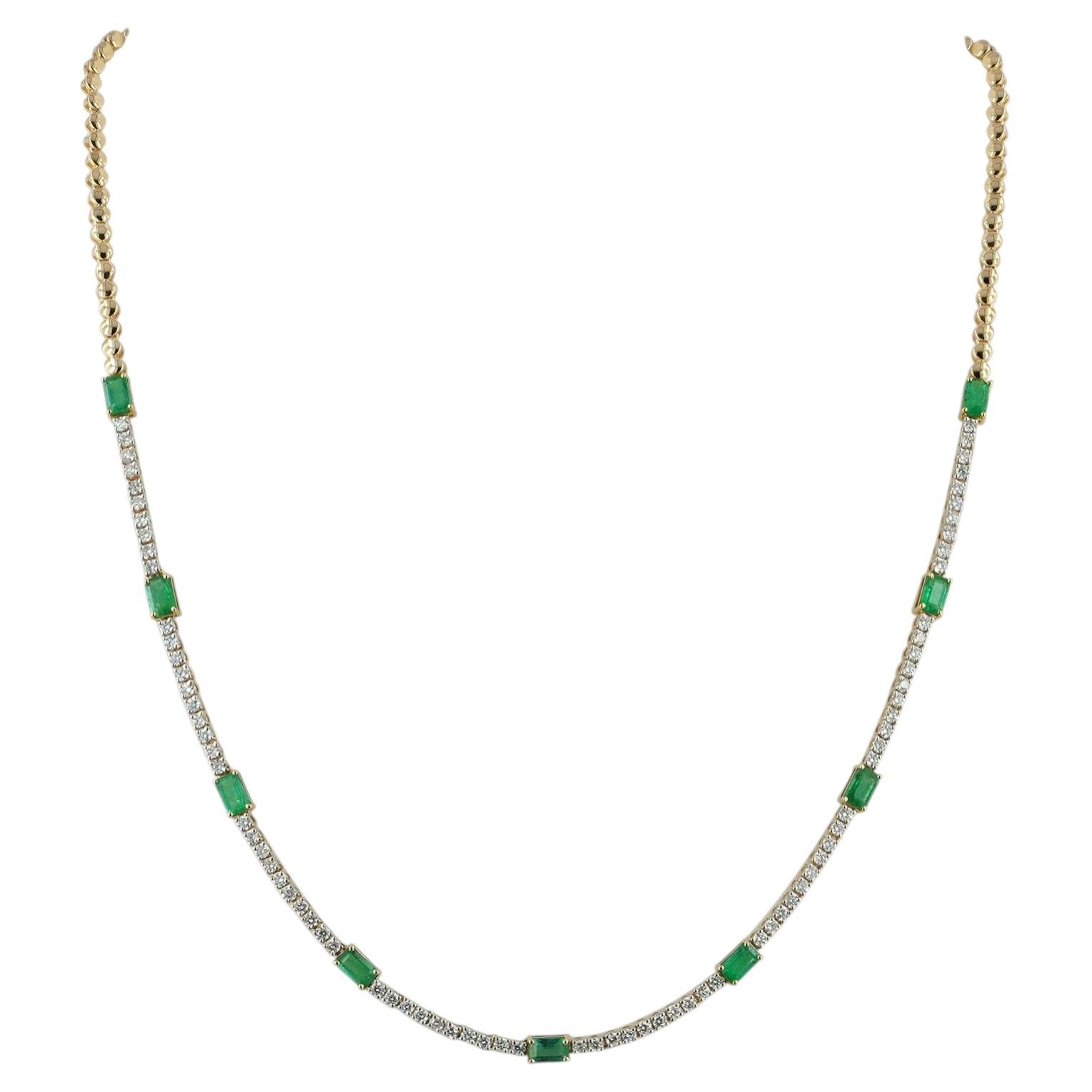 Collana a catena tennis con smeraldo dello Zambia e diamanti, in oro giallo 14k – Gioielleria di alta gamma