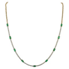 Zambian Emerald Round Diamond 14kt Gold Tennis Necklace Delicate Jewelry