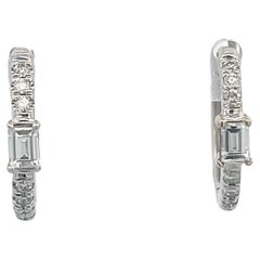 Emerald & Round Diamond English Lock Huggie Earrings 0.40ct in 18k White Gold