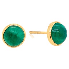 Vintage Emerald Round Stud Earring in 18K Yellow Gold