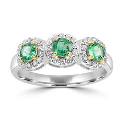 Emerald Round White Diamond Round 18 Karat Gold 3-Stone Engagement Fashion Ring