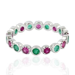 Emerald Ruby 18 Karat Gold Eternity Ring