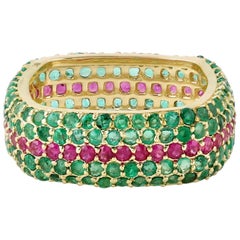 Emerald Ruby 18 Karat Gold Eternity Ring