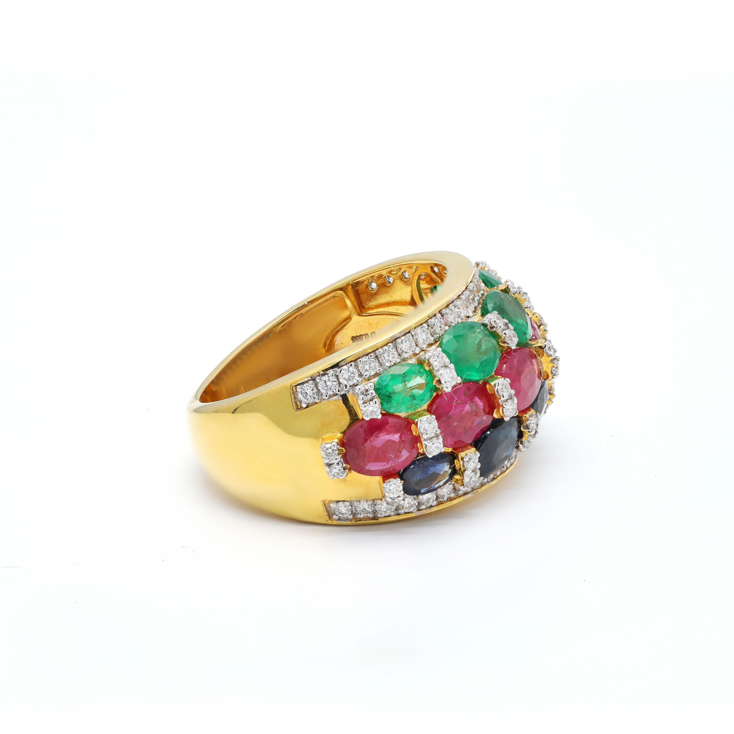 For Sale:  Emerald Ruby Sapphire Wedding Band Ring with Diamonds in 14k Yellow Gold 2