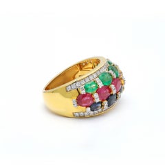 Emerald Ruby Sapphire Wedding Band Ring with Diamonds in 14k Yellow Gold
