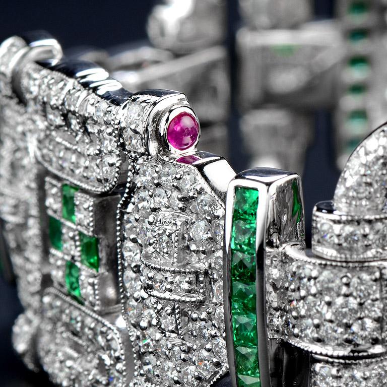 Women's Emerald Ruby and Diamond 18 Karat White Gold Bracelet