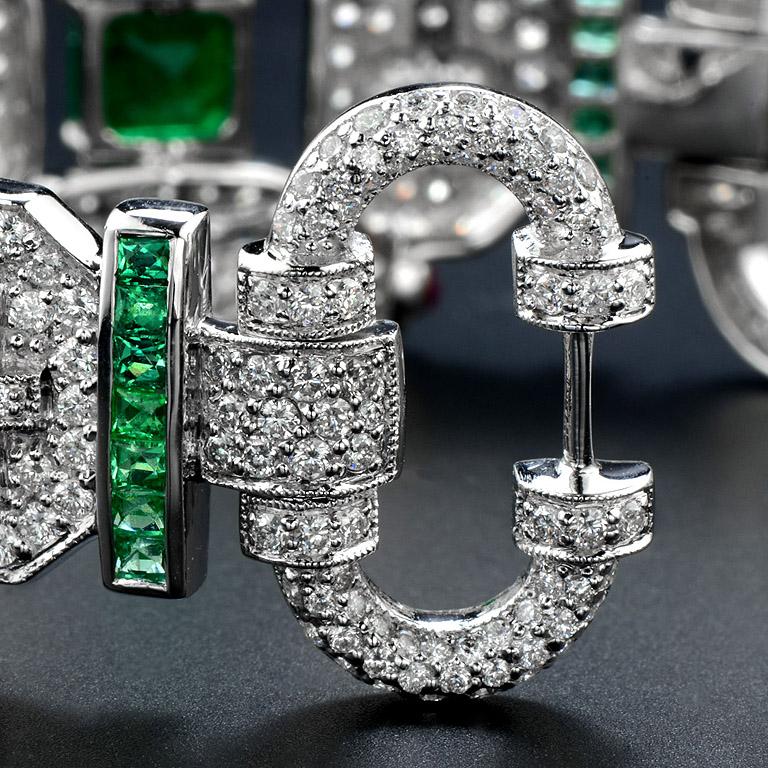 Emerald Ruby and Diamond 18 Karat White Gold Bracelet 3