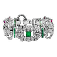 Retro Emerald Ruby and Diamond 18 Karat White Gold Bracelet