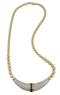 Emerald, Ruby and Diamond Beaded Pendant Necklace