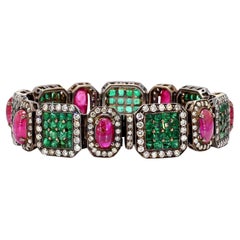 Antique Emerald Ruby and Diamond Edwardian Bracelet