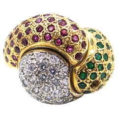 Emerald, Ruby and Diamond Knot Ring