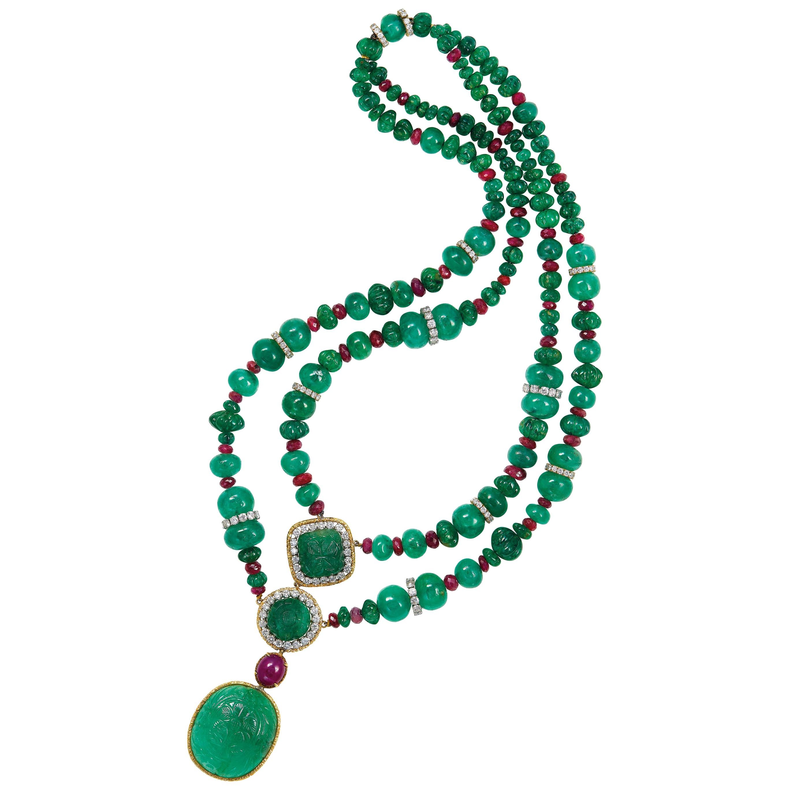 Emerald Ruby and Diamond Necklace