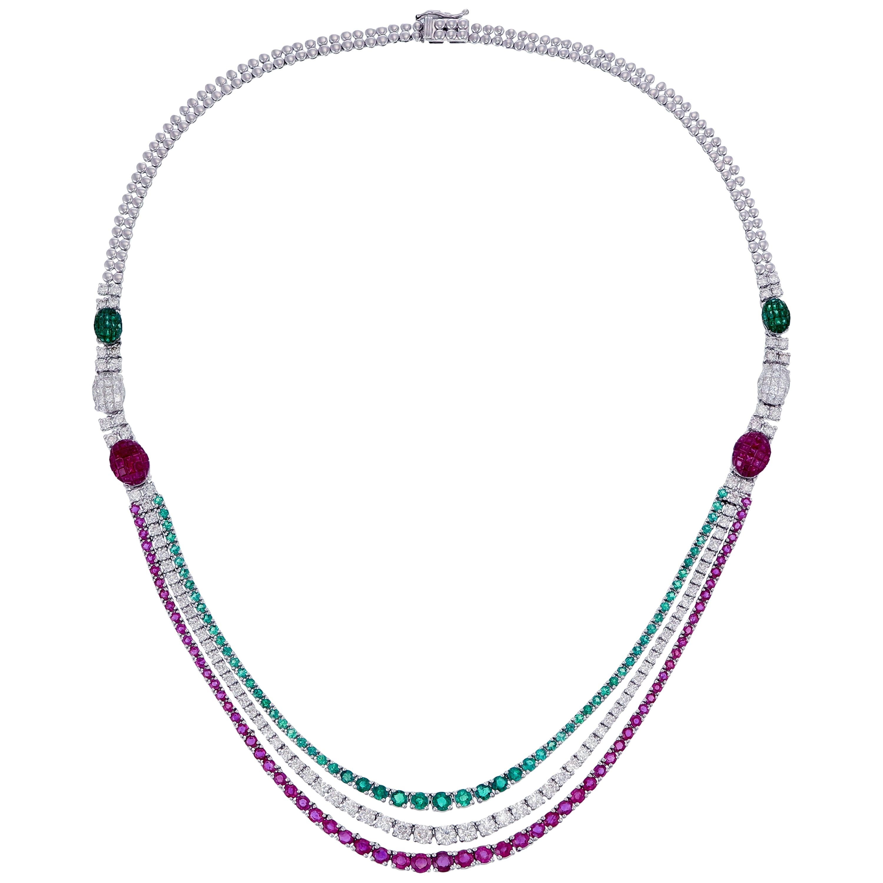 Emerald, Ruby, and Diamond Necklace Mounted in 18 Karat Gold