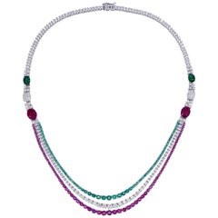 Emerald, Ruby, and Diamond Necklace Mounted in 18 Karat Gold