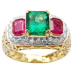 Emerald, Ruby and Diamond Ring set in 18K Gold Settings