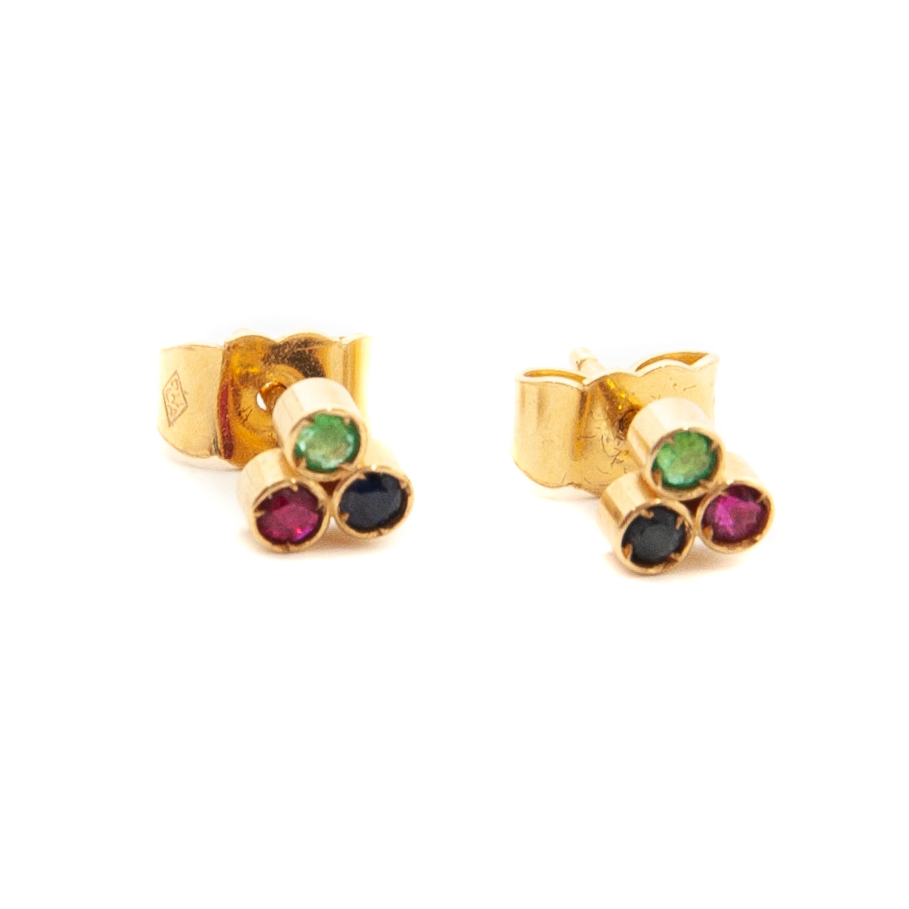 Women's Emerald, Ruby and Sapphire 14K Yellow Gold Cluster Stud Earrings