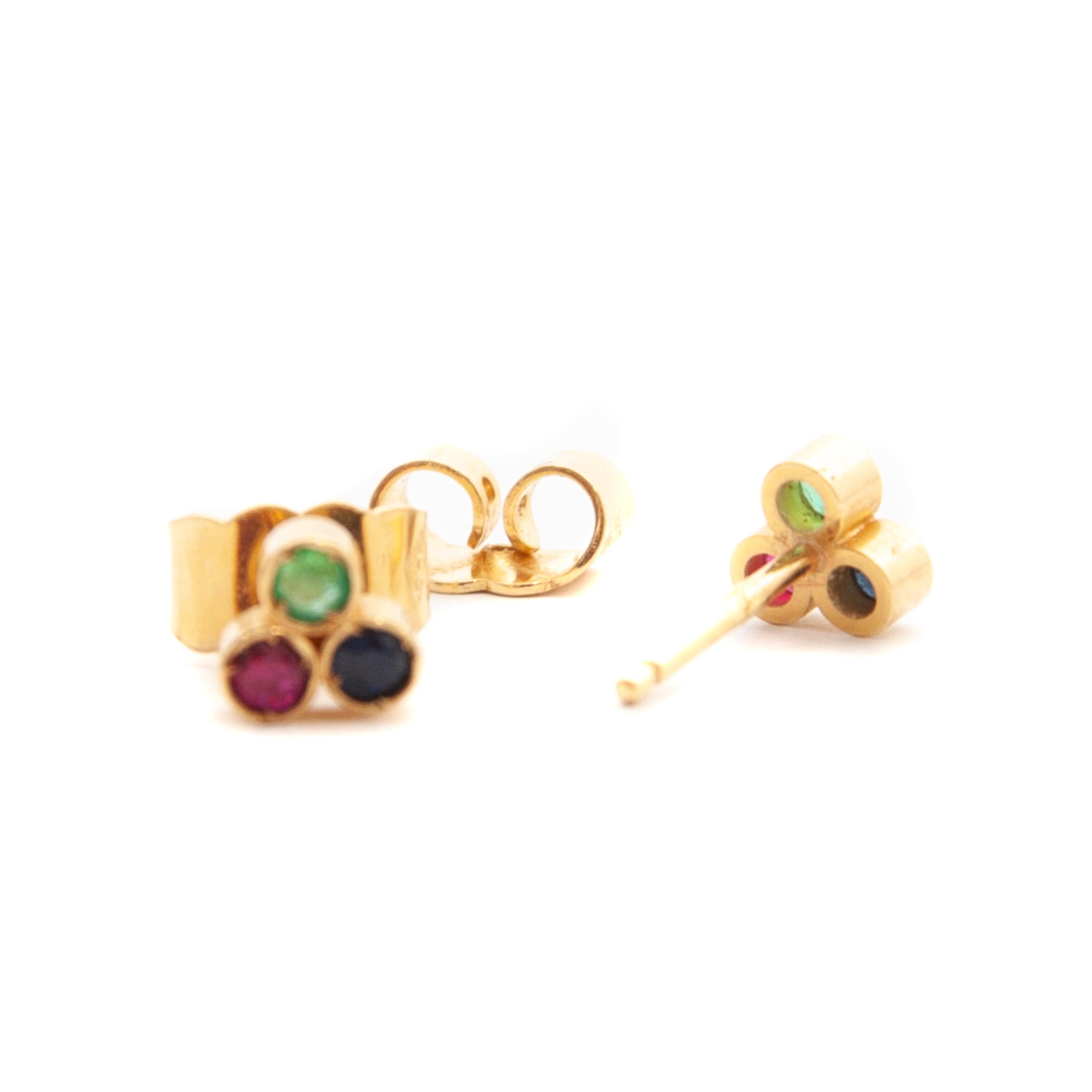 Emerald, Ruby and Sapphire 14K Yellow Gold Cluster Stud Earrings 1