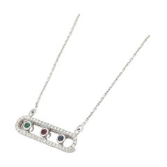 Emerald, Ruby and Sapphire Bar Style Pendant in 18kt Solid White Gold
