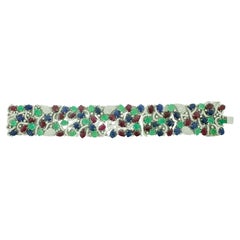 Emerald, Ruby and Sapphire Diamond Bracelet 18 Karat Wide