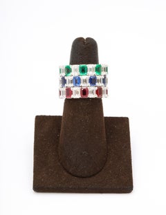 Emerald, Ruby, and Sapphire Emerald cut Diamond Eternity Bands