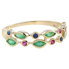 Ring mit Smaragd, Rubin und Saphir im Vintage-Stil aus 9K Gelbgold
