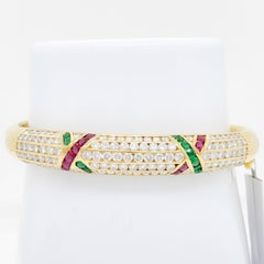 Emerald, Ruby, and White Diamond Bangle in 18k Yellow Gold