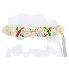 Emerald, Ruby, and White Diamond Bangle in 18k Yellow Gold Emerald, Ruby, and White Diamond Bangle in 18k Yellow Gold