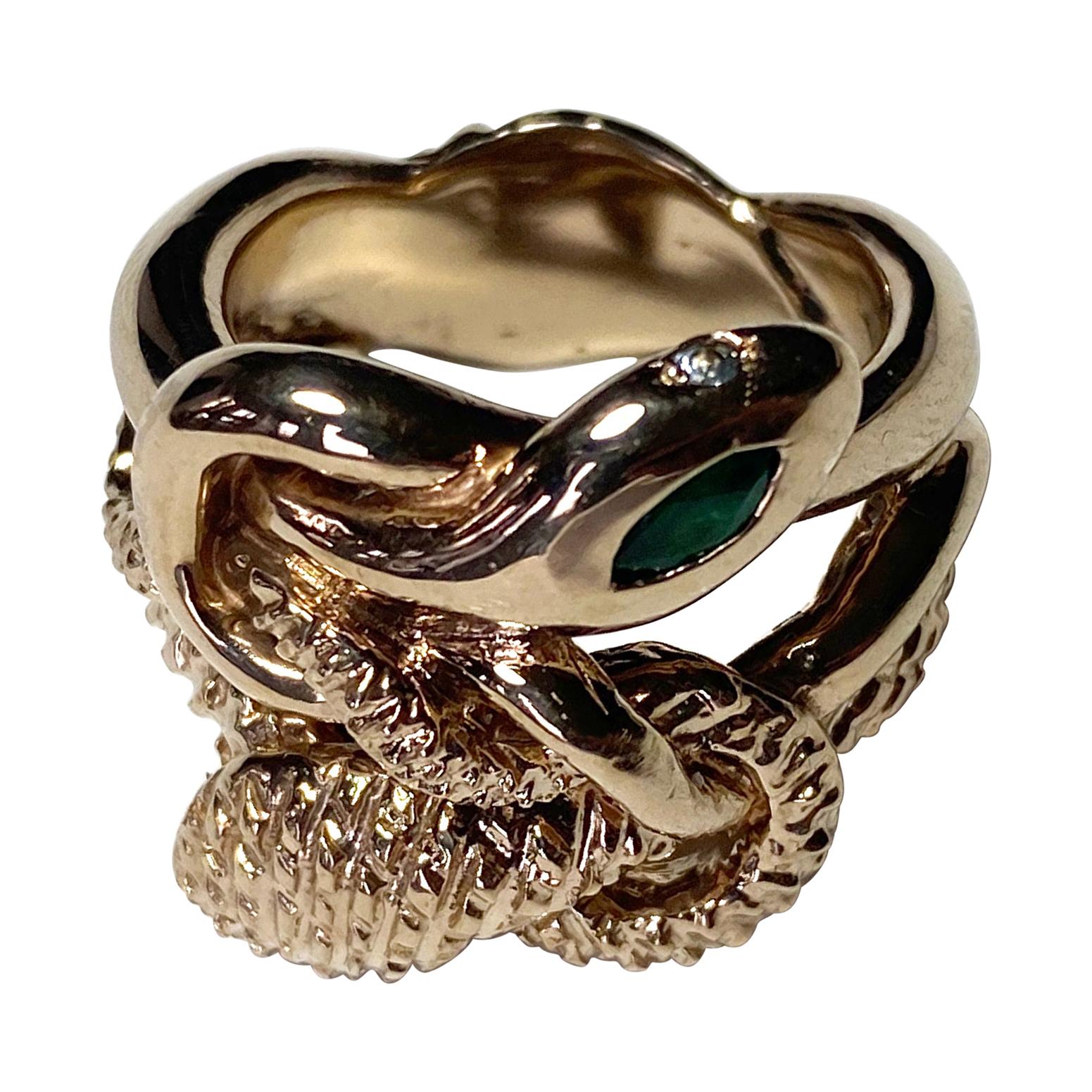 Emerald Marquis Ruby Aquamarine Double Snake Ring Bronze J Dauphin