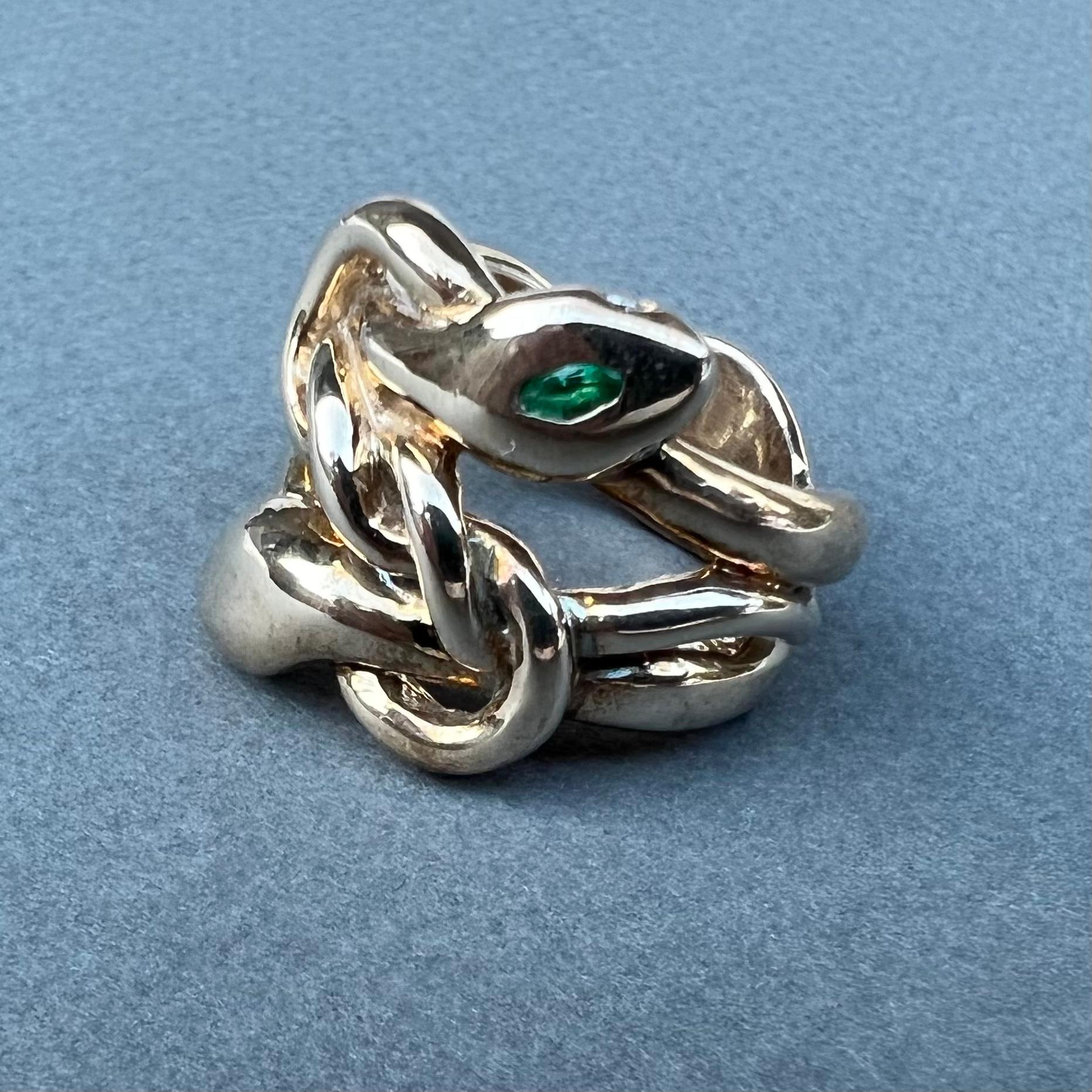 Emerald Ruby Aquamarine Snake Ring Marquis Bronze J Dauphin In New Condition In Los Angeles, CA