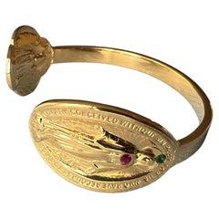 Rubí esmeralda  Pulsera brazalete Virgen María baño de oro J DAUPHIN
