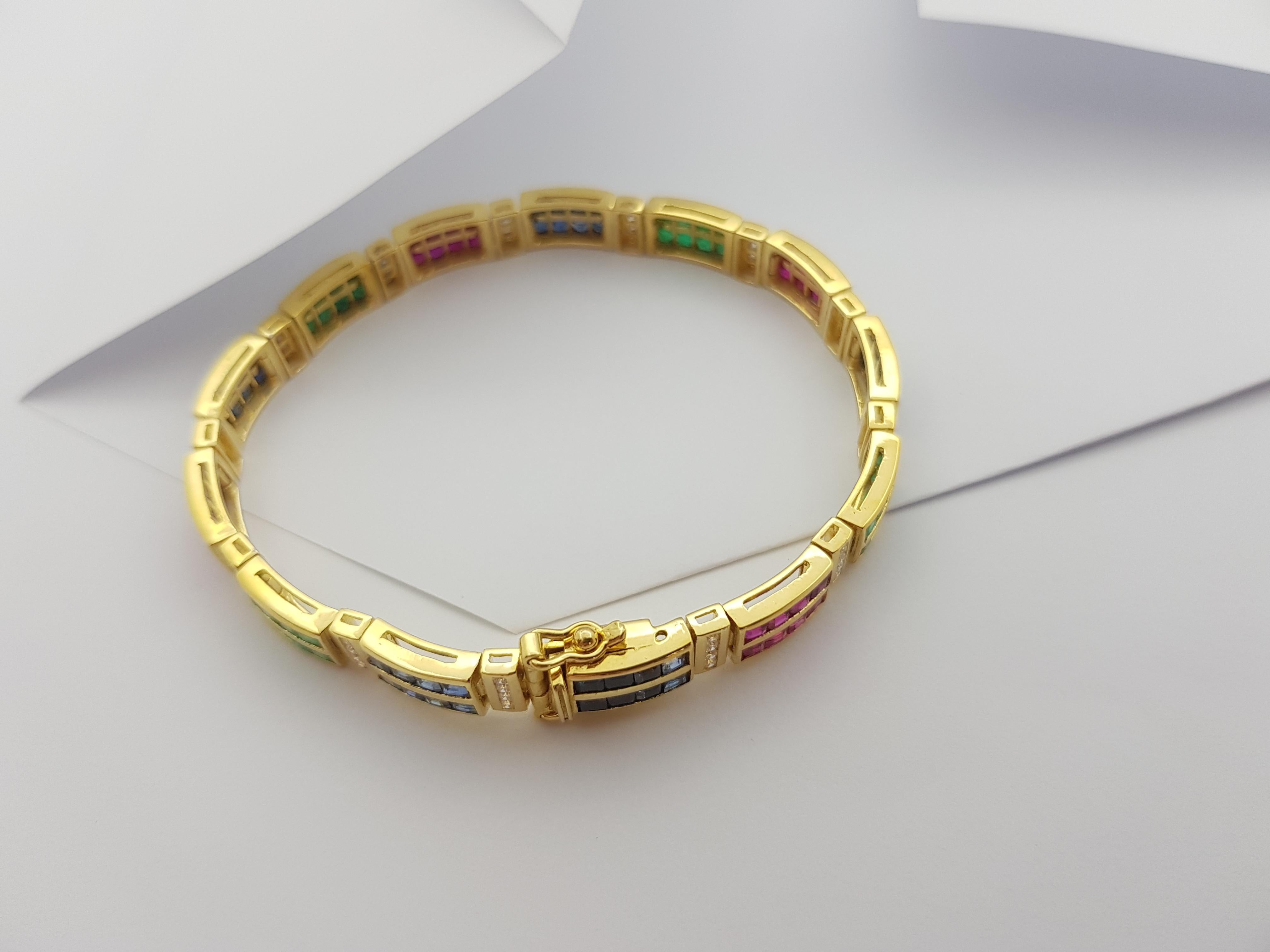Emerald, Ruby, Blue Sapphire and Diamond Bracelet Set in 18 Karat Gold Settings For Sale 3