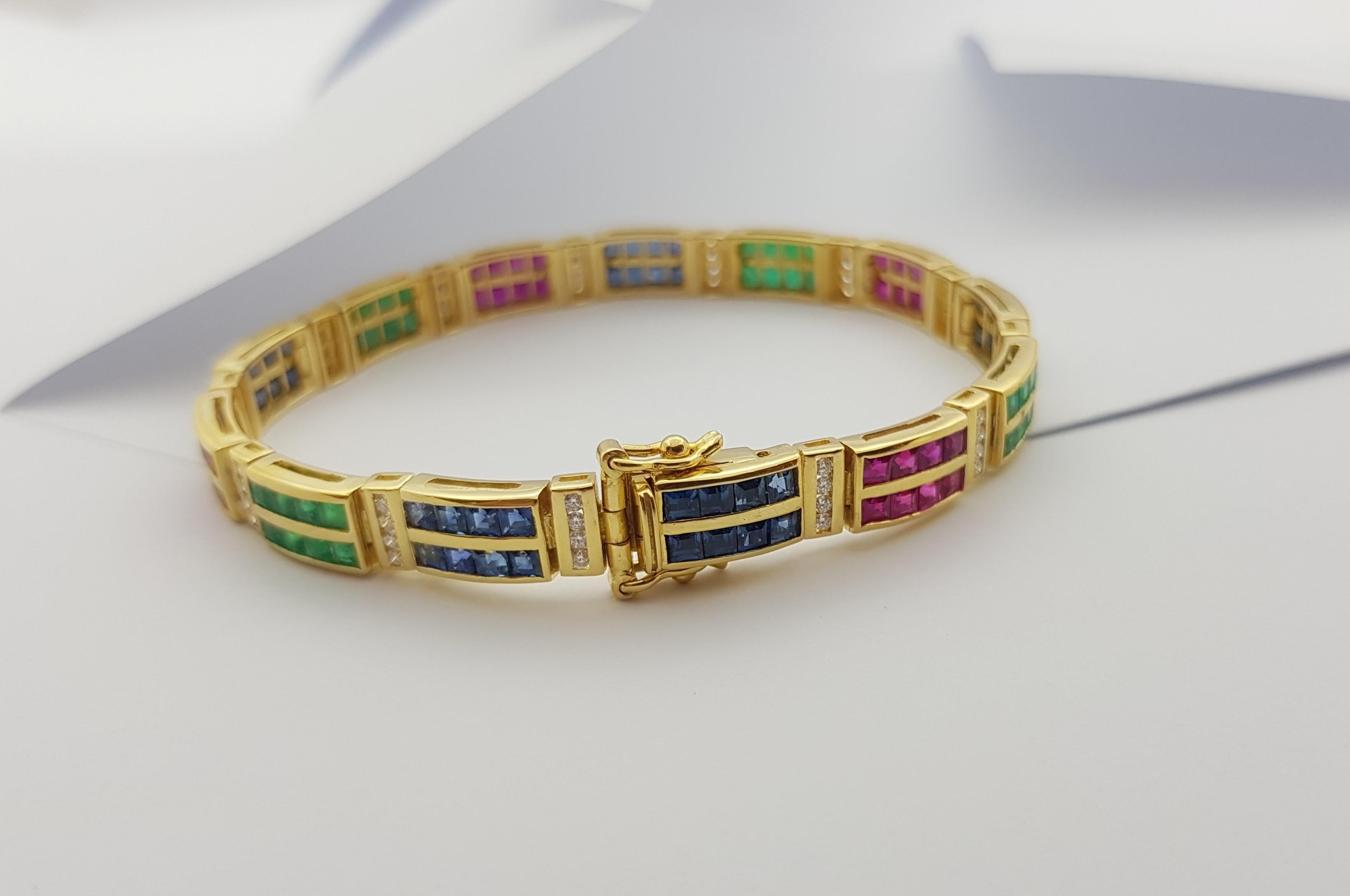 Emerald, Ruby, Blue Sapphire and Diamond Bracelet Set in 18 Karat Gold Settings For Sale 5