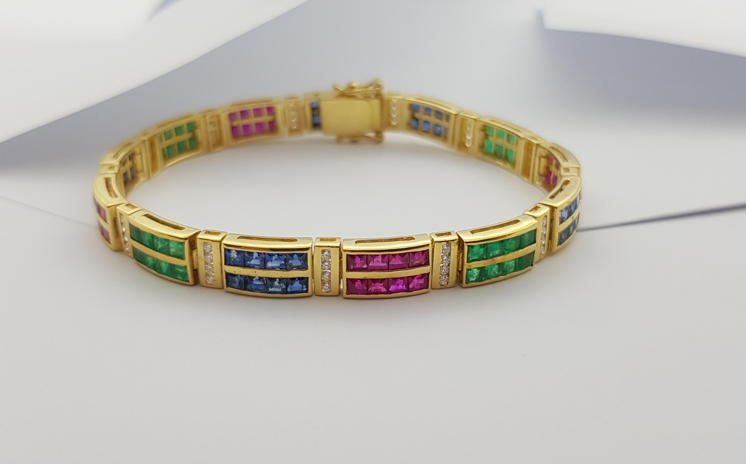 Emerald, Ruby, Blue Sapphire and Diamond Bracelet Set in 18 Karat Gold Settings For Sale 6