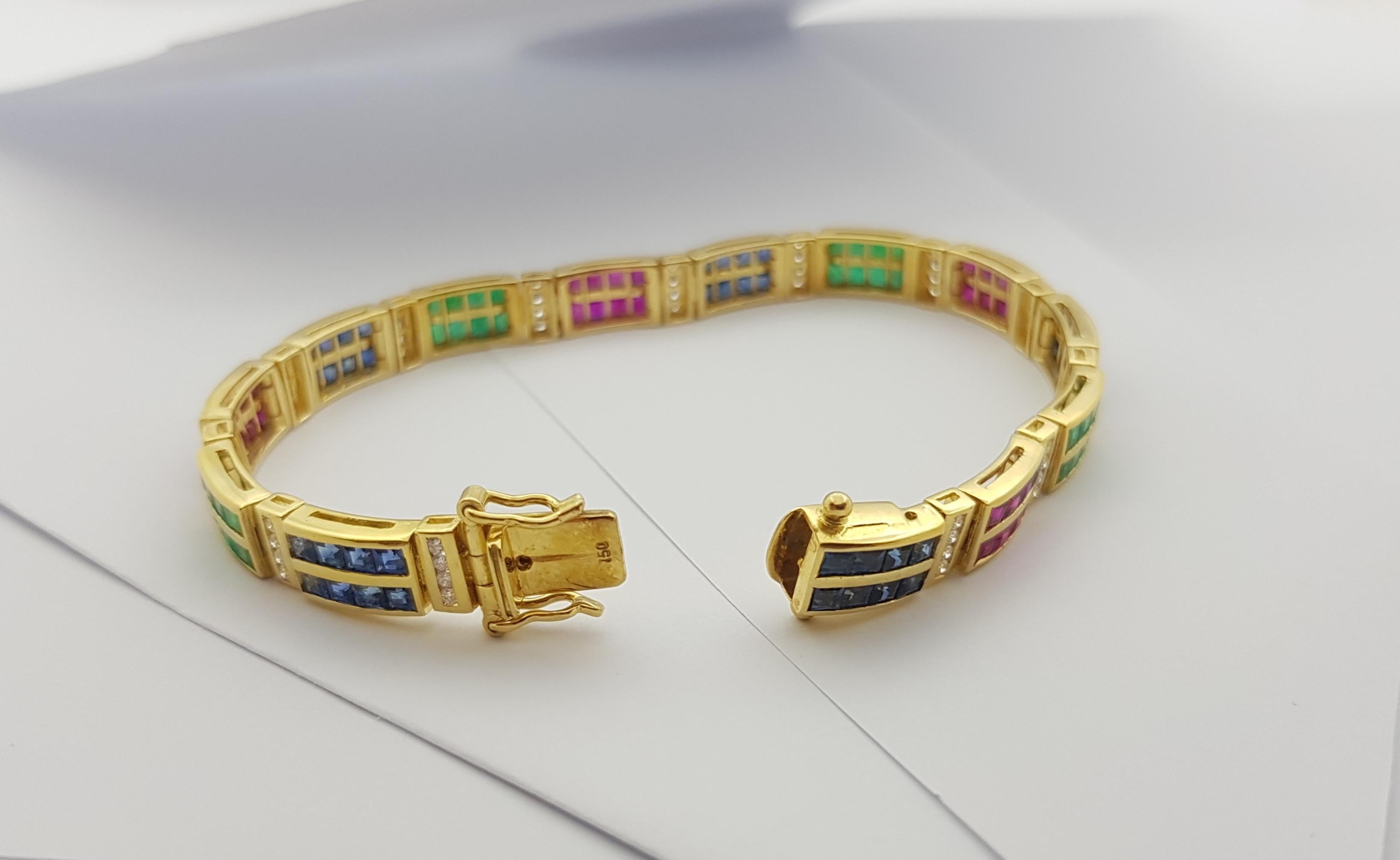Emerald, Ruby, Blue Sapphire and Diamond Bracelet Set in 18 Karat Gold Settings For Sale 7