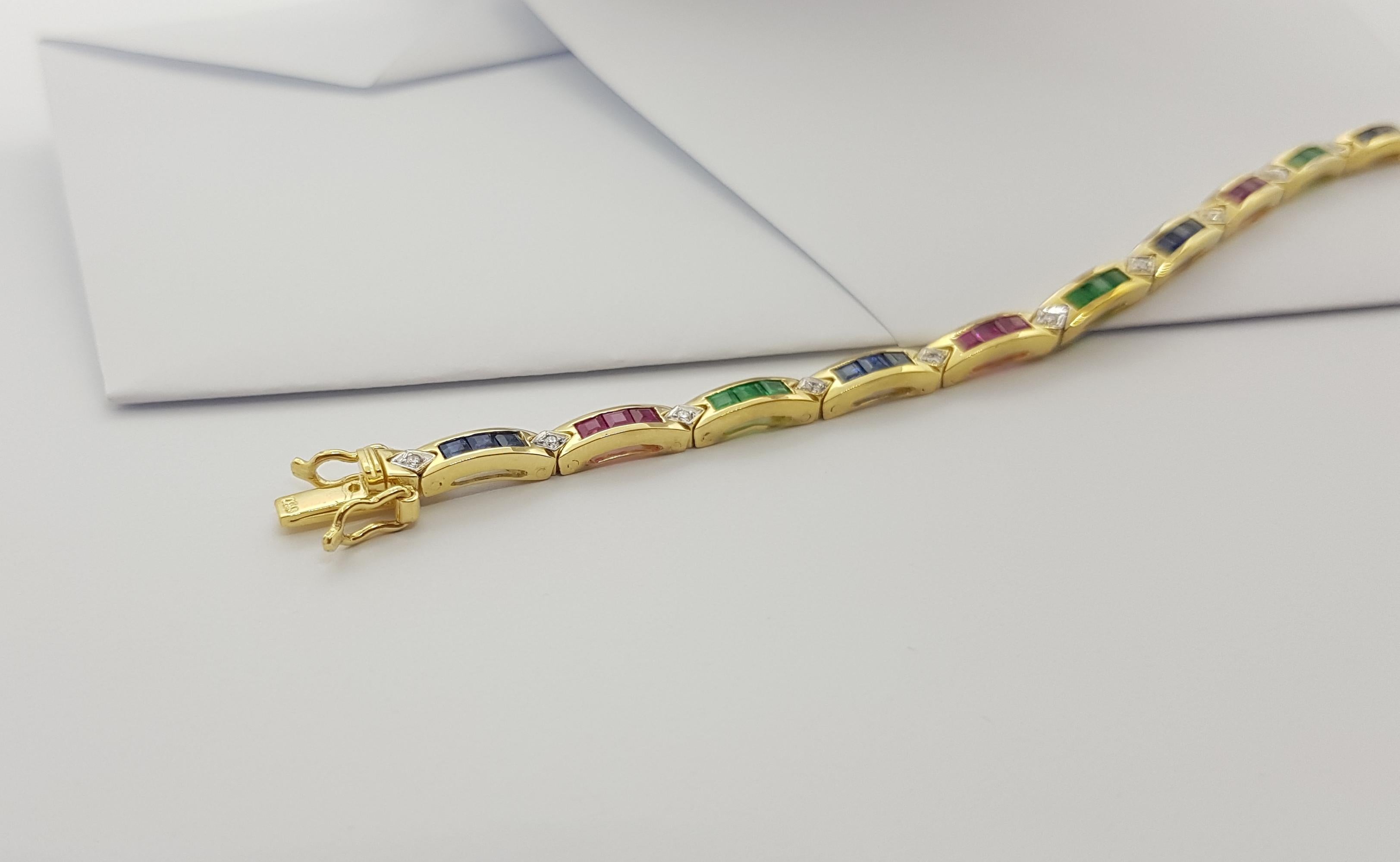Emerald, Ruby, Blue Sapphire and Diamond Bracelet Set in 18 Karat Gold Settings For Sale 8