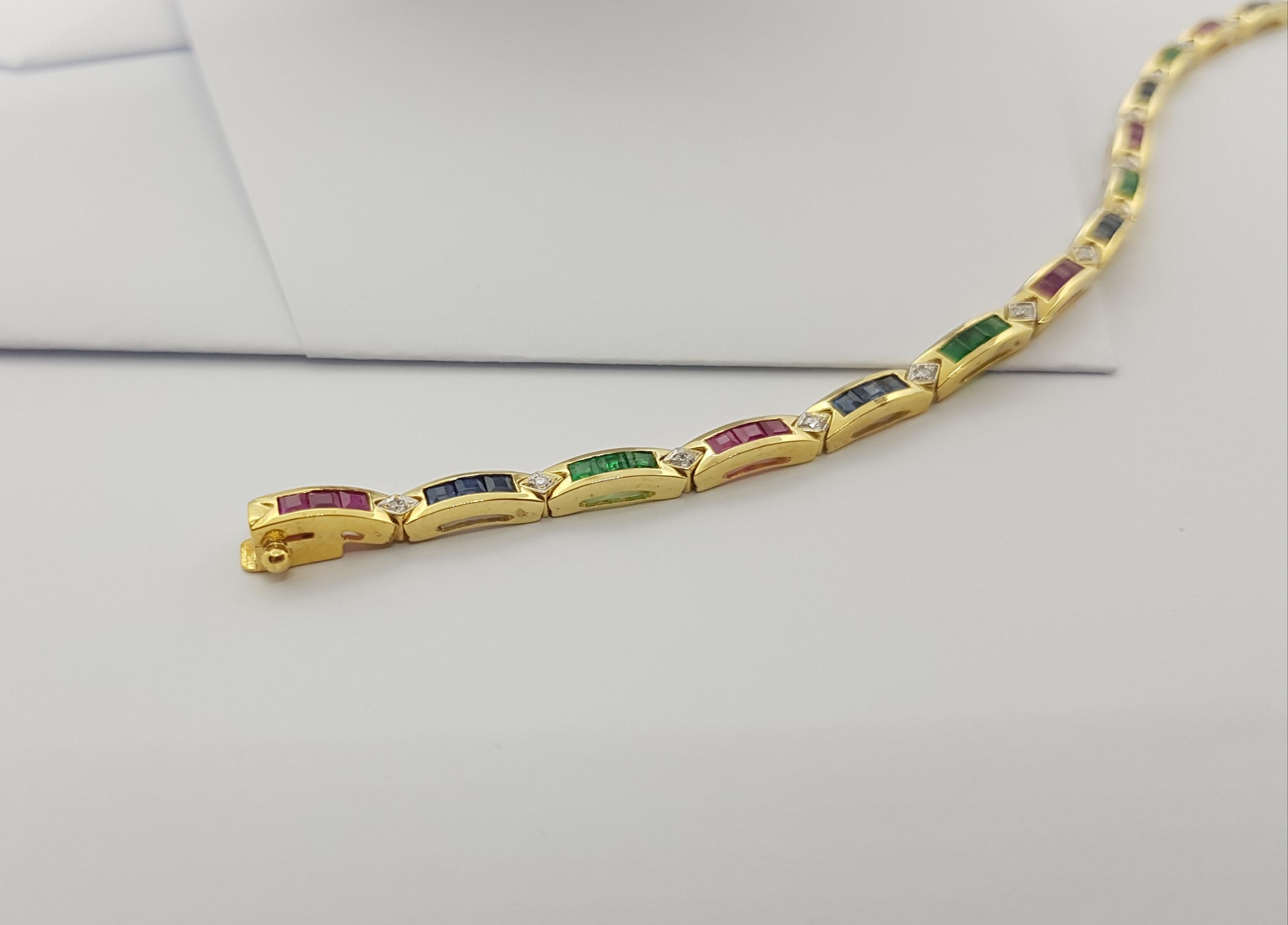 Emerald, Ruby, Blue Sapphire and Diamond Bracelet Set in 18 Karat Gold Settings For Sale 9