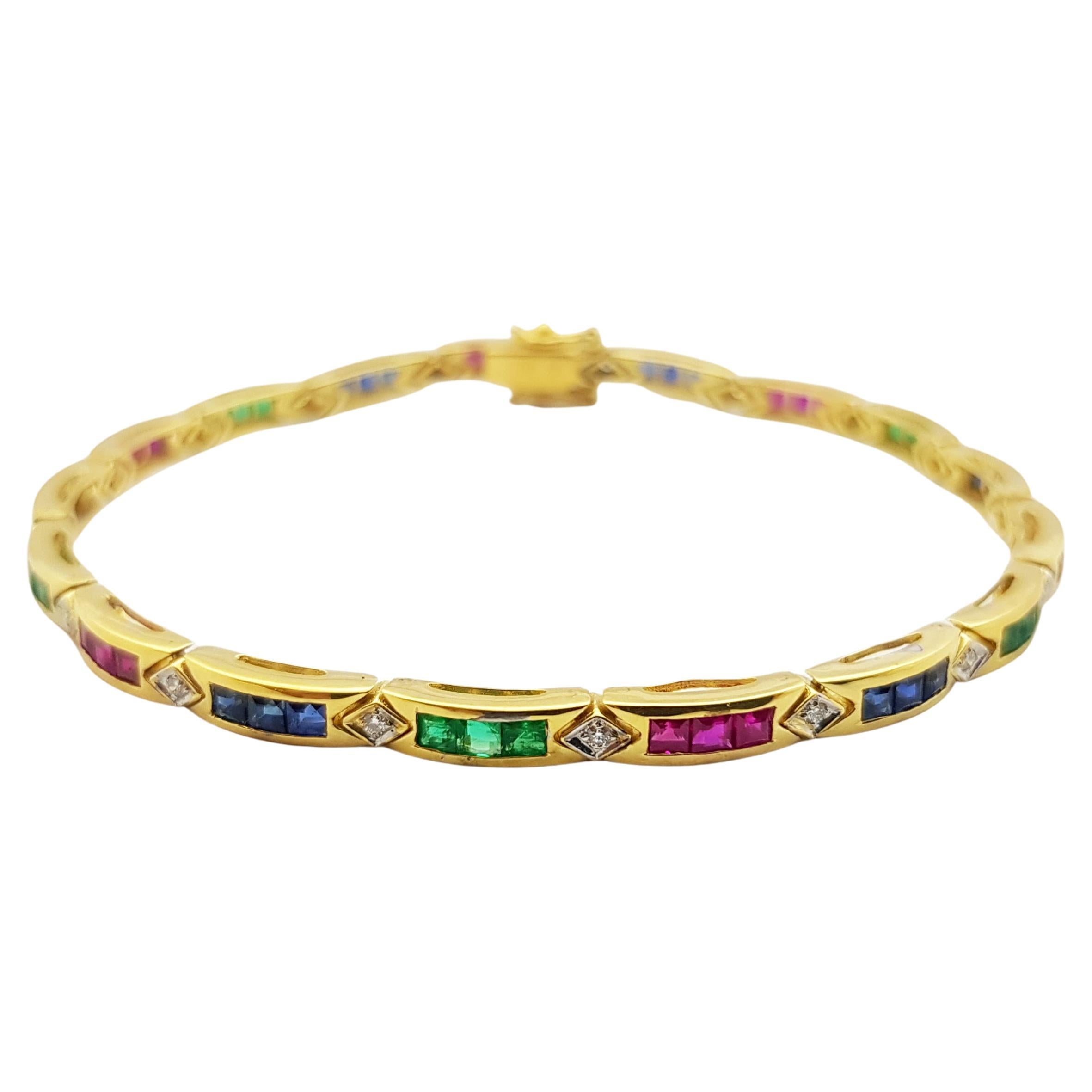 Emerald, Ruby, Blue Sapphire and Diamond Bracelet Set in 18 Karat Gold Settings For Sale