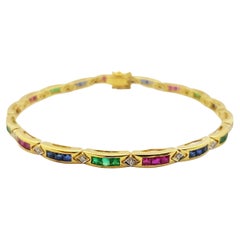 Emerald, Ruby, Blue Sapphire and Diamond Bracelet Set in 18 Karat Gold Settings