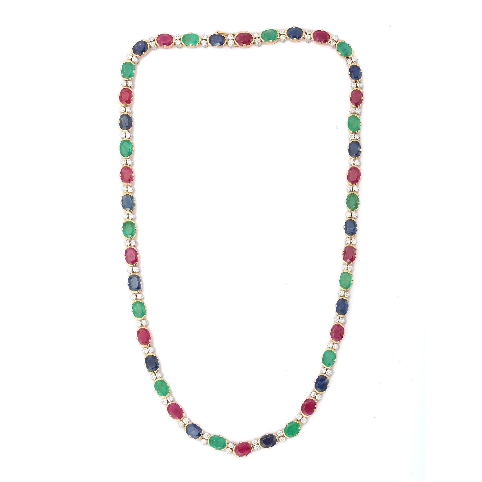 Collar de Boda de Esmeralda, Rubí, Zafiro Azul y Diamantes en Oro Amarillo de 18 K en venta 1
